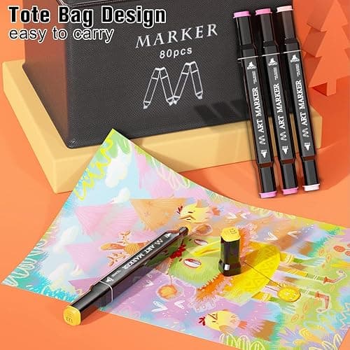 Tommax 80 Colors Alcohol Markers with Case, Dual Tip Sketch Alcohol Markers Set for Kids Adults Artists Painting, Coloring, Sketching and Drawing Alcohol Based Markers Pen thumbnail 8