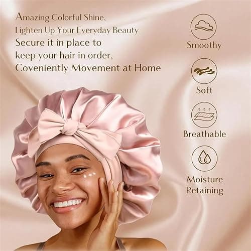 Satin Bonnet Silk Bonnet for Sleeping Double Layer Satin Lined Hair Bonnet with Tie Band Bonnets for Women Natural Curly Hair thumbnail 2