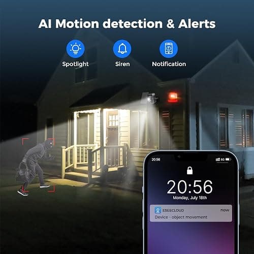 Hiseeu Security Cameras Wireless Outdoor, 2pcs Solar Powered 3K 4MP Surveillance WiFi Cameras for Home Security Outside, PIR/AI Motion Detection, Waterproof, Color Night Vision, 2-Way Audio, Black thumbnail 6