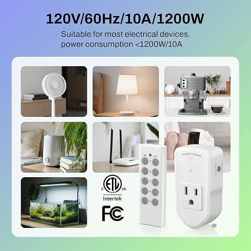 BN-LINK Wireless Remote Control Outlet Electrical Switch for Lights, Fans, Christmas Lights, Small Appliance, 100ft Long Range White (Learning Code, 5Rx-2Tx) 1200W/10A, ETL & FCC Certified thumbnail 6