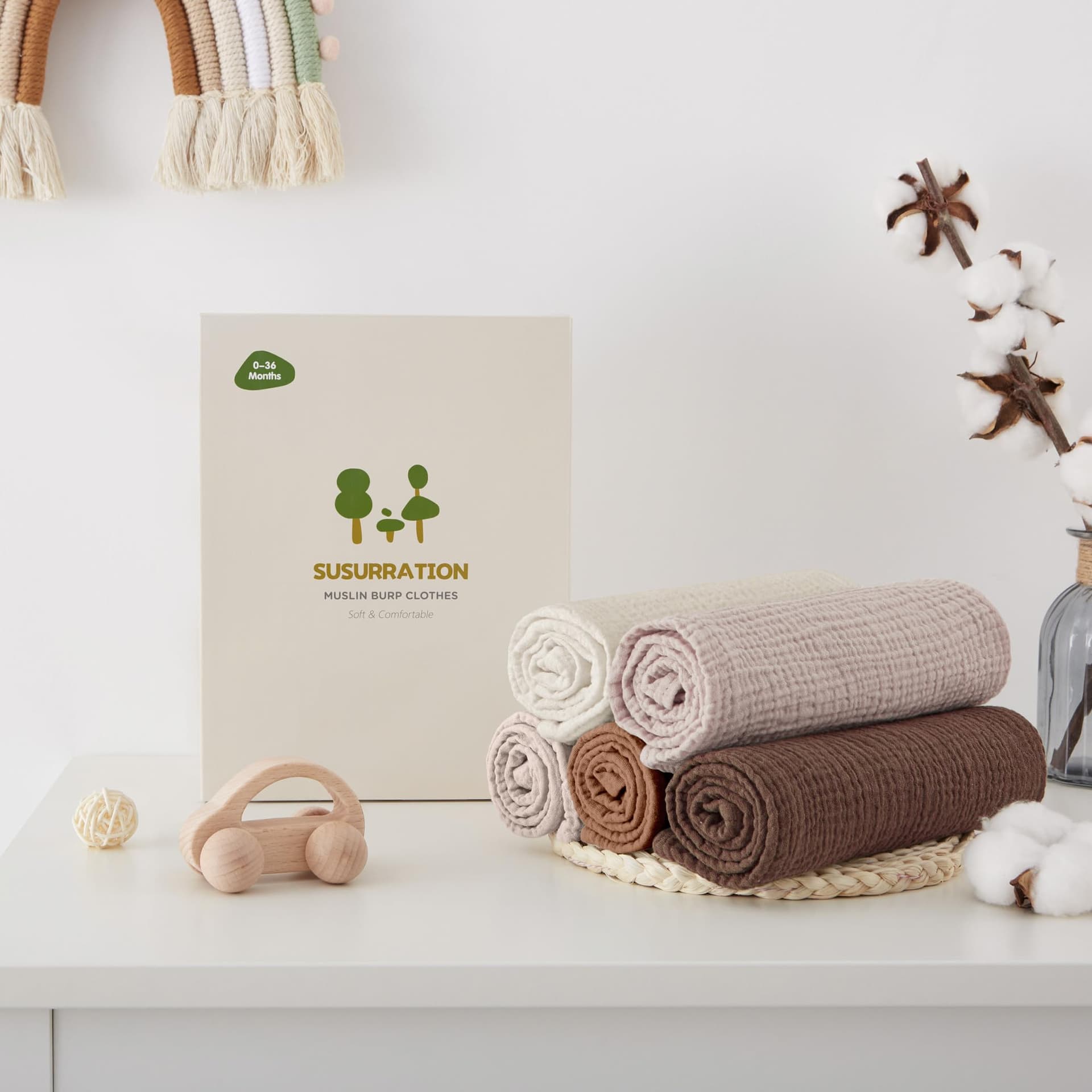 Susurration Muslin Cloths Baby Burp Cloths, Pack of 100% Cotton Burp Cloths Baby (5, Brown), 60x60 thumbnail 7