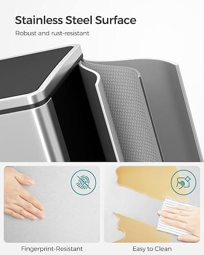 SONGMICS Trash Can, 2 x 8 Gallon (2 x 30 L) Garbage Can for Kitchen, with 15 Trash Bags, 2 Compartments, Plastic Inner Buckets and Hinged Lids, Airtight, Silver and Black ULTB60NL thumbnail 5