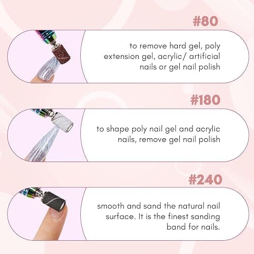 Makartt Sanding Bands for Nail Drill - 100 Pcs #240 Fine Grits Nail File Sanding Bands For Drill Bits, Nail Prep Smooth Polish, Upgrade Thicker Durable Sanding Drill Bit For Acrylic Nails Gel, Black thumbnail 3