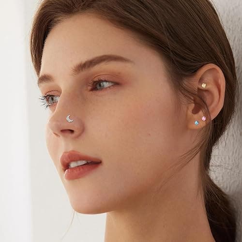 ONESING 36-44 Pcs 18G 20G Nose Rings Studs Nose Rings for Women Nose Piercings Jewelry Surgical Stainless Steel Nose Studs Moon Star Heart Butterfly Hypoallergenic Body Piercing Jewelry for Women Men thumbnail 6