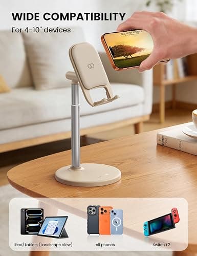 Lamicall Khaki Phone Stand Holder for Desk, Beige Office Desk Accessories | Boho Home Room Office Table Decor Supplies, Adjustable Desktop Cellphone Stand, Gifts for iPhone iPad Tablet Switch, 4-10" thumbnail 6