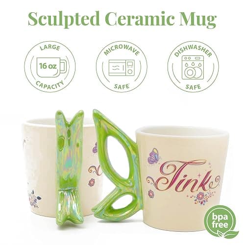 Disney Tinker Bell Ceramic Coffee Mug – Cute Mug Featuring Tinker Bell with Iridescent Butterfly Design, Collectible Coffee Cup, Officially Licensed Gifts thumbnail 3