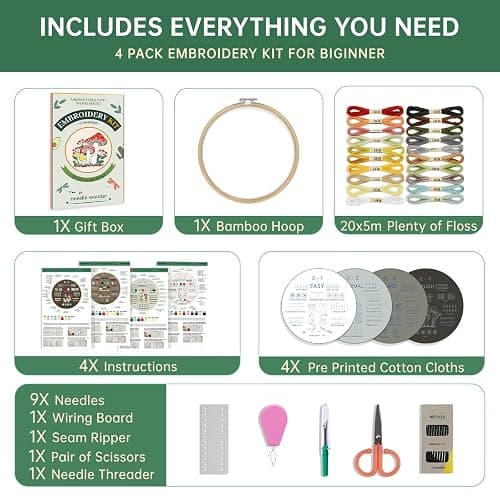 CYANFOUR Embroidery Kit for Beginners, 4 Stages to Learn 38 Stitches, with Step-By-Step Instructions and Clear Videos, Includes Multiple Accessories, Gift for Craft Lovers.(4 Stage) thumbnail 2