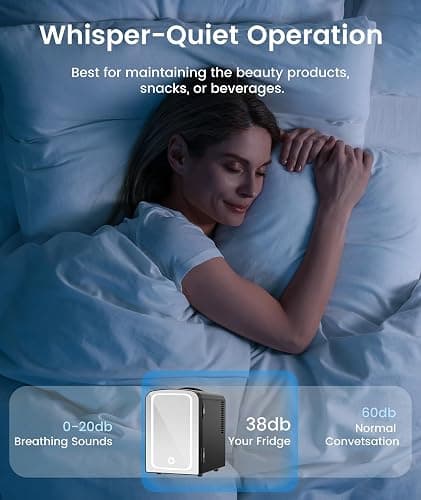 Electactic Skincare Fridge With Built-in LED Light Mirror, 4L Compact Mini Refrigerator AC/DC Portable 6 Can Small Cosmetics Cooler for Makeup, Beverage, Food, Bedroom, Office & Dorm, Black thumbnail 7
