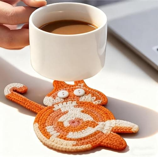 iYZZGH Drink Coaster, Woven Creative Coasters for Cat Lovers, Gag Gifts Cat Coffee Coaster for Desk Accessories Home Decor Tabletop Protection(Cat-4PCS) thumbnail 4
