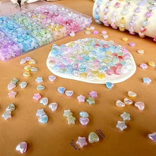1000Pcs Acrylic Star Beads Hart Beads for Bracelet Jewelry Making, ABS Cute Acrylic Pastel Bead Colorful Assorted Aesthetic Rianbow Kawaii Bead Bulk for Bracelet DIY Craft Earring Phone Charm thumbnail 5