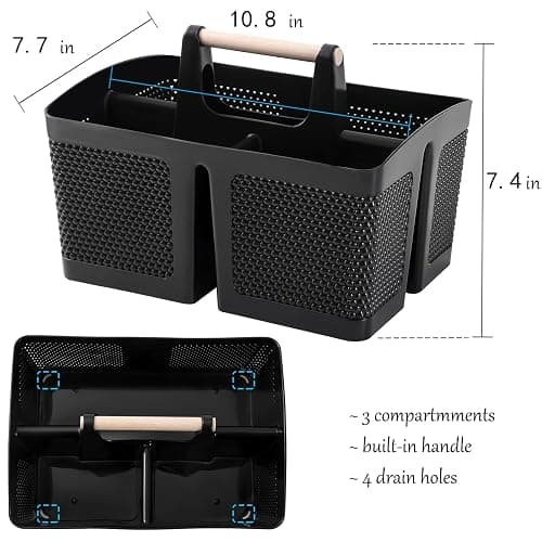 rejomiik Portable Shower Caddy Basket Plastic Cleaning Caddy Organizer Storage Tote with Handle for Bathroom, College, Dorm Room Essentials, Black thumbnail 3
