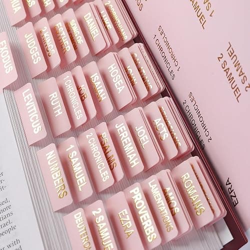 Bible Tabs for Women, 100 Tabs, Laminated Bible Book Tabs for Study Bible,Easy to Read and Apply Bible Chapter Tabs(Gold Foil Embossed Lettering), Bible Study Supplies, Pink Bible Labels Tabs - Image 1