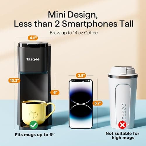 Tastyle Mini Hot and Iced Coffee Maker Single Serve, for K Cup and Ground, 6 to 14 Oz Brew Sizes, with Recipe Book, for Home, Travel, RV, Office and Dorm, Classic Black (2.0 Version) thumbnail 2
