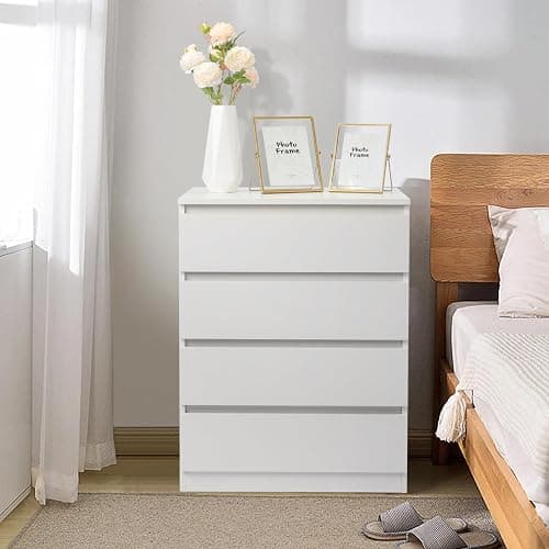 GODECOR Dresser for Bedroom, Modern Wood Dresser Chest of Drawers, No Handle Storage Cabinet for Girls, Anti-Tipping Device, Living Room, Home Office, Hallway Organizer (White, 4 Drawers) thumbnail 4