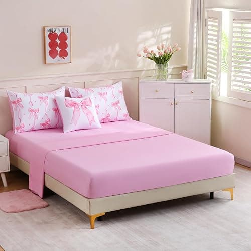 DORCAS Twin Size Bow Comforter Set 6Pcs Bed in A Bag for Girls Kids | Pink Girls Bedding Set,100% Microfiber,Whole-Piece Filling, Machine Washable, Deep-Pocket Sheet thumbnail 4