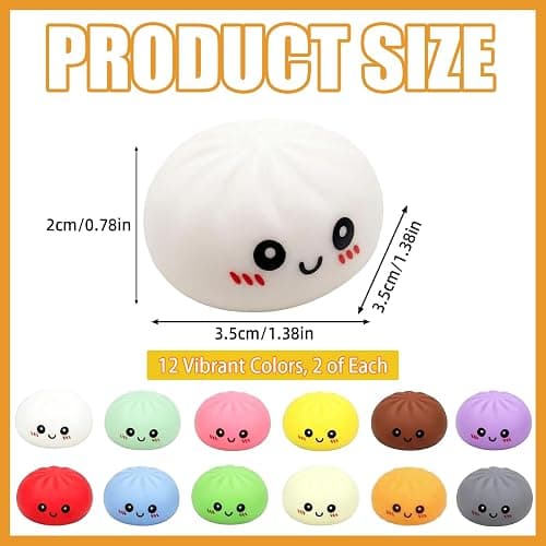 24PCS Dumpling Squishy Pack, 12 Colors 2 Each – Taba Squishies Kawaii Squishy Fidget Toys for Kids, Cute Squishy Dumpling Stress Relief Party Favors Birthday Gifts thumbnail 2