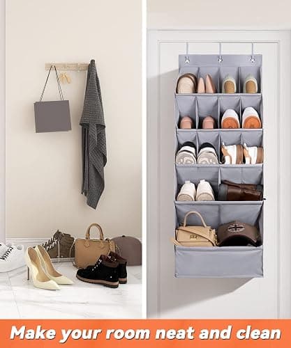 FENTEC 1 Pack Over-the-Door-Shoe-Organizers, Hanging Organizers with Large Pocket Shoe Holder Hanging Shoe Rack for Closet Shoe Organizer for Wall, Over Door Organizer with 15 Pockets Gray thumbnail 9
