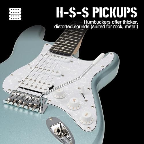AODSK Electric Guitar, 39" Beginner Electric Guitar Kit, Matte Finish, HSS Pickups, Guitar Starter Kit with AMP, Includes Digital Tuner, Strings, Pick, Vibrato Bar, Capo, Strap, Gig Bag, Blue thumbnail 3