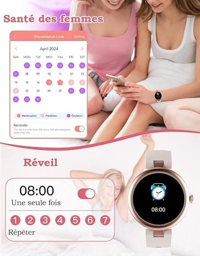 Montre Connectée Femme Ronde Petite Montre Podometre Smartwatch avec Appel Bluetooth Cardiofrequencemetre Oxymetre Chronometre pour Android iOS Montre Sport pour Running Course à Pied Etanche IP68 thumbnail 5
