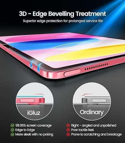 iGluz 2 Pack for iPad 11th/10th Gen.(A16 2025/2022,11/10.9 inch)9H+ Tempered Glass Screen Protector with Easy-Install Box[12FT Grade Shatterproof]Apple Pencil Compatible,HD Clarity,Scratch Resistant thumbnail 6