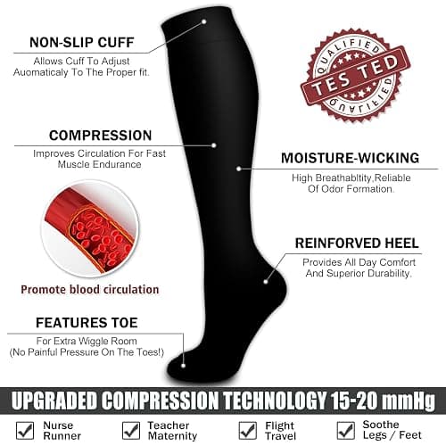 6 Pack Copper Compression Socks for Women and Men Circulation-Best Support for Medical, Running,Nursing,Athletic thumbnail 5