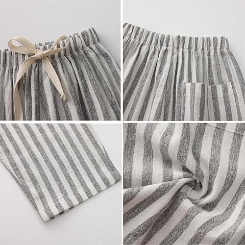 Ashmyova Classic Casual Pants for Boys Thin Cotton Stripe Elastics Waist Spring Summer Trousers Toddler Long Pants 2Pcs thumbnail 8