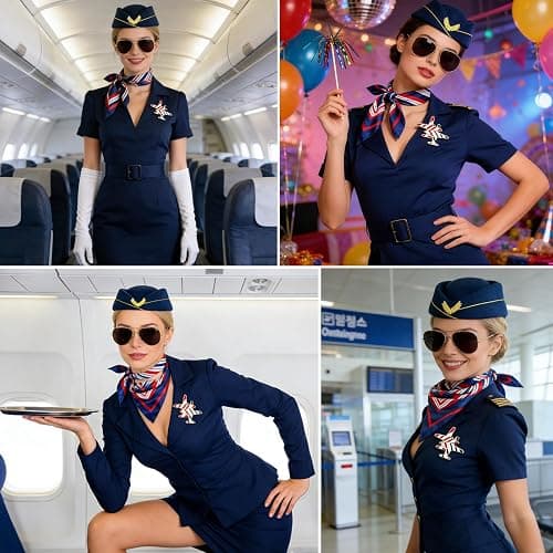 18 Pcs Flight Attendant Costume Accessories Women Stewardess Costume Outfit thumbnail 8