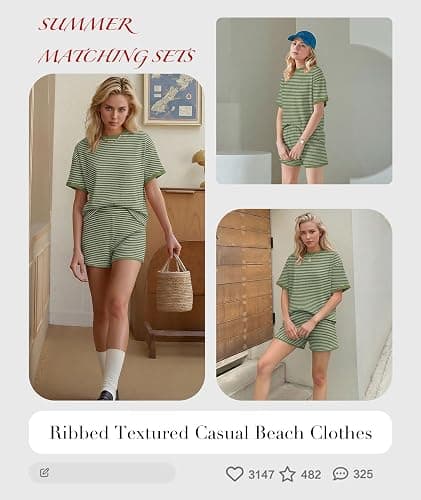MARZXIN Women 2 Piece Shorts Set 2026 Casual Summer Cruise Outfits Ribbed Loose Short Sleeve Pocket Matching Lounge Sets thumbnail 4