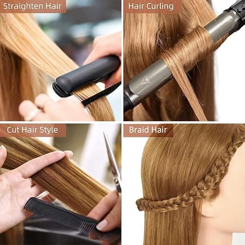 Opini Mannequin Head with 80% Human Hair - Straight, 26"-28" Doll Head for Cosmetology & Hairdresser (#27 Light Brown) thumbnail 5