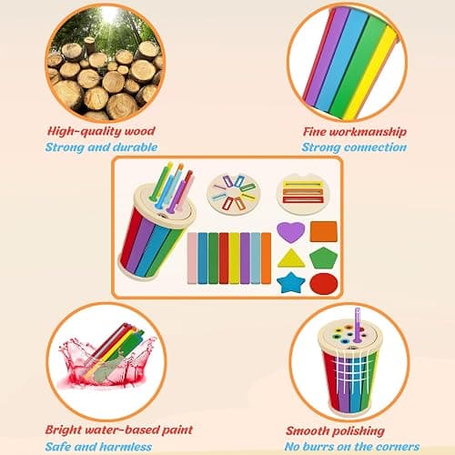 3 in 1 Wooden Shape Color Sorting Toddler Travel Toy 12 to 36 Months, Educational Sensory Learning Toys, Holiday Birthday Gifts for Kids (Original) thumbnail 5