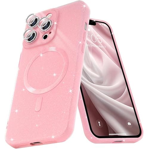 Micoden for iPhone 13 Pro Max Case for Women Girls,Cute Bling Sparkle Glitter Magnetic Compatible with MagSafe Shockproof Camera Protection Slim Soft Silicone Phone Case for iPhone 13 Pro Max, Pink - Image 1