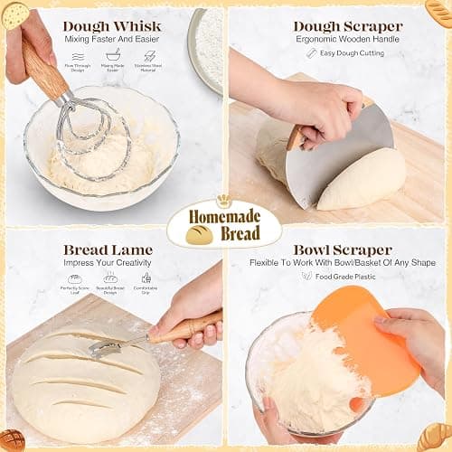 Sourdough Bread Baking Supplies, Sourdough Starter Kit, Bread Proofing Basket, Bread Making Tools Kit, Sour Dough Kit Tools, Sourdough Proofing Basket, Sourdough Kit Gifts for Bakers Women Wife Mom thumbnail 5
