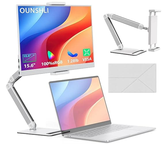 OUNSHLI Portable Monitor 15.6", FHD 1080P 100% sRGB White Laptop Monitor with Adjustable Stand, Ultra Slim Travel Monitor with Eye Protection, Plug and Play for Laptop/PC/Mac/Android/PS5 - Image 1