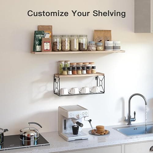 Amada Bathroom Shelves Over Toilet with Storage Basket, Floating Shelves Wall Shelves for Home Organization & Wall Decor, Bathroom/Kitchen/Living Room Shelves–Natural Wood - Natural Wood thumbnail 4