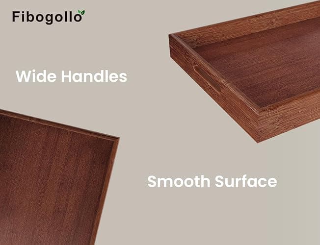 Fibogollo Bamboo Set of 2 Serving Tray with Handles,Decorative Trays Platter,Breakfast Tray in Bed,Food Drinks Tray for Eating,Working,Storing(Brown) thumbnail 4