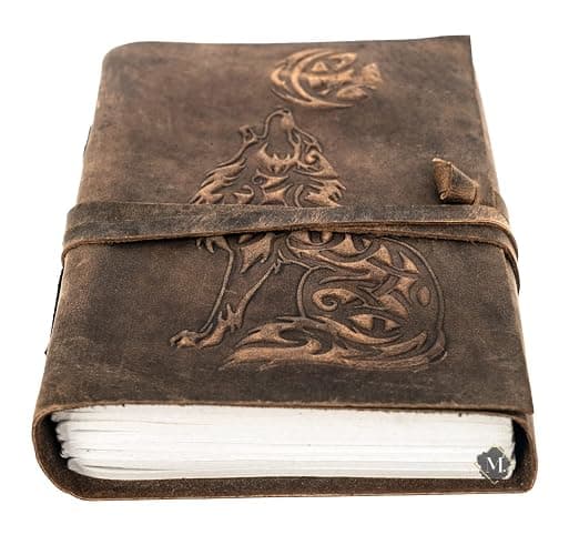 MONTEXOO Wolf Vintage Leather Journal Sketch book For Men Women - 200 pages Notebook Diary Dnd Travel Bullet Wolves Antique Large Vintage Bound Writing Gift 5 x 7 inch Dark Brown - Image 1