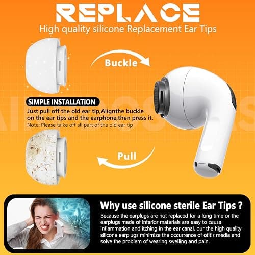 Replacement Ear Tips for AirPods Pro 2nd/1st Generation with Portable Storage Box & Cleaner Pen,Noise Reduction Holewith & Built-in dust Guard Screen,Silicone Ear Tips -M/Size 4 Pairs thumbnail 6