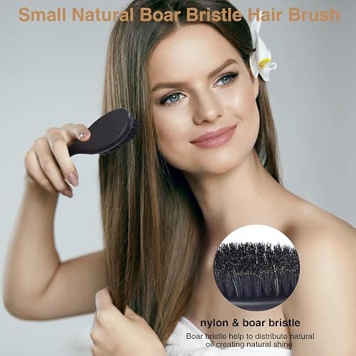 DUAIU Slick Back Hair Brush for Women Men, 5PCS Hair Brush Set with Mist Spray Bottle 10 OZ/300 ML, Small Boar Bristle Brush Rat Tail Comb, Edge Brush, Styling Brush Tools thumbnail 3