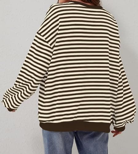 DUOEASE Sweat Femme Col Rond Décontracté, Pull Rayé à Manches Longues Top de Automne et Hiver thumbnail 2