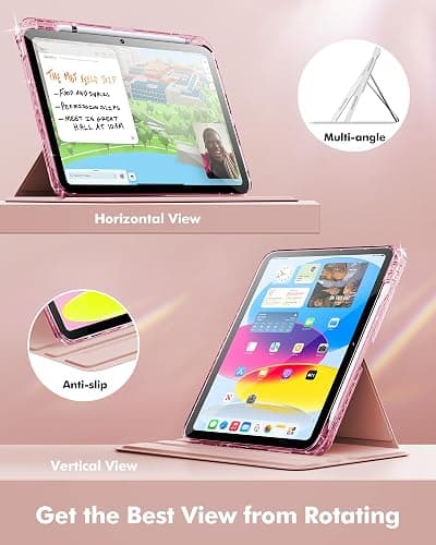 INFILAND Case for iPad A16 11-inch 11th Generation, iPad 10th Generation Case 10.9 Inch for Kids, Girls, 360 Rotating Cute Glitter Cover with Crystal Clear Back, Pencil Holder (Pink) thumbnail 6