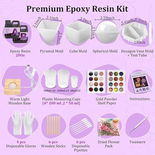 K KERNOWO Epoxy Resin Kit with Light for Beginners, Resin Kit and Molds Complete Set DIY Crafts for Adults Women, Epoxy Set with Vase Mold, 3D Dried Flowers, Measuring Cups and Resins Supplies-20OZ thumbnail 8