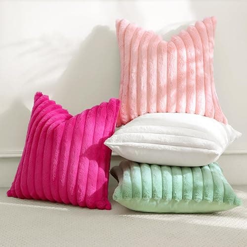 Sungeek Set of 1 White Faux Rabbit Fur Cushion Cover 40x40 cm, Soft Cozy Plush Striped Decorative Throw Pillow Covers 16x16 Inch Velvet Square Pillowcases for Sofa Bedroom thumbnail 5