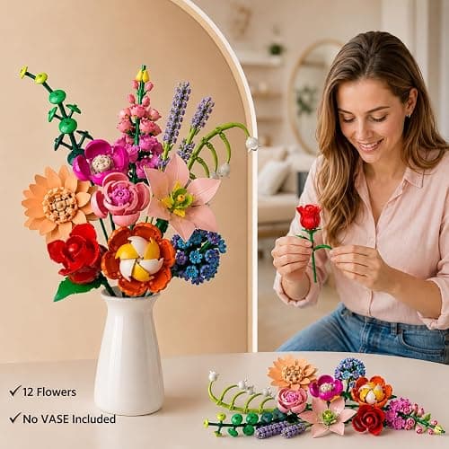 Flower Bouquet Building Set, 762Pcs Flowers Model Kit Creative STEM Toy for Home Office Decor, Valentine's Day/Birthday/Mother's Day for for Women Kids Girls thumbnail 2