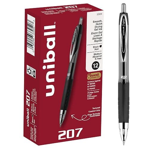 uni-ball 207 Retractable Gel Pens Medium Point, 0.7mm, Black, 12 Pack - Image 1