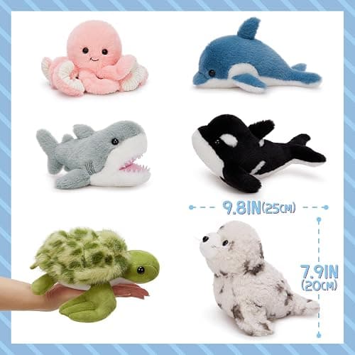 MaoGoLan 6Pcs Sea Animal Plush Toys Ocean Stuffed Animals for Kids, Large Bulk Party Favors with 10'' Plush Whale Shark Turtle Seal Orca Octopus, Classroom Decorations Christmas Valentine's Day Gifts thumbnail 6