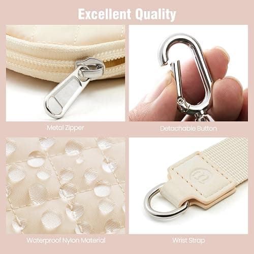 Mini Dual Pouch Wristlet Wallet for Women – Zip Around wristlet Keychain Wallet with 2 Wristlets, Ideal for Dog Walking, Coffee Runs & Lunch Break Essentials (Beige+Khaki) thumbnail 5