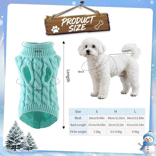 Adboros 6 Pack Warm Small Dog Sweater Puppy Small Medium Warm Cloth in Winter Cable Knitwear Pet Cat Turtleneck Knitted Sweaters Cold Weather for Boy Girl Pet Chihuahua Doggie, Six Colors (S) thumbnail 2