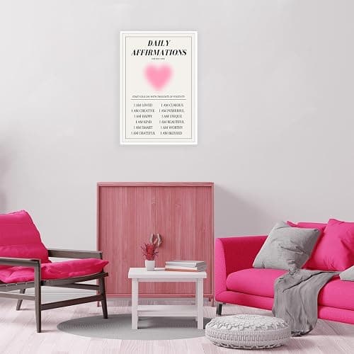 NAVIWEEK Daily Affirmations Aura Modern Canvas Wall Art Colorful Gradient Aura motivational Poster danish Trendy Pastel Minimalist Heart Shape Prints Painting cute Pink wall decor 12x16in Unframed thumbnail 2
