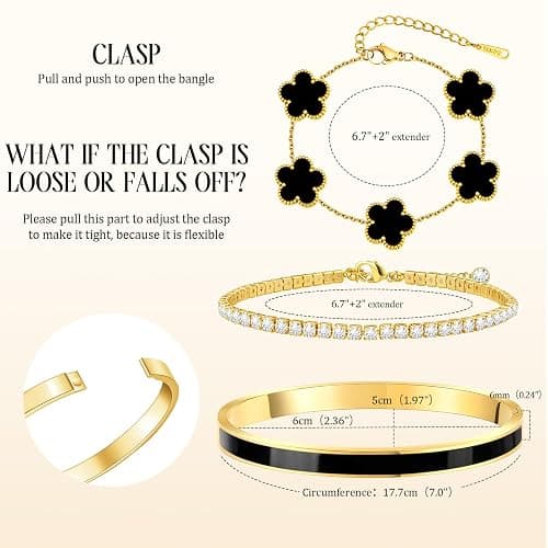 MOINSPIRE Gold Bracelets for Women, 18K Gold Plated Tennis Nail Clover love Bangle Bracelets Set Non Tarnish, Stainless Steel Trendy Stackable Bracelet Fashion Jewelry Accessories Gifts for Women thumbnail 5