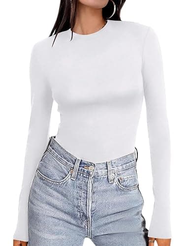 Ekouaer Women's Long Sleeve Shirts Tight Fitted Tops Crewneck Underscrubs Tee Lightweight Basic Thermal Undershirts - Image 1